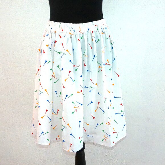 White with golf tees prints midi skirt, - Picture 3 of 5
